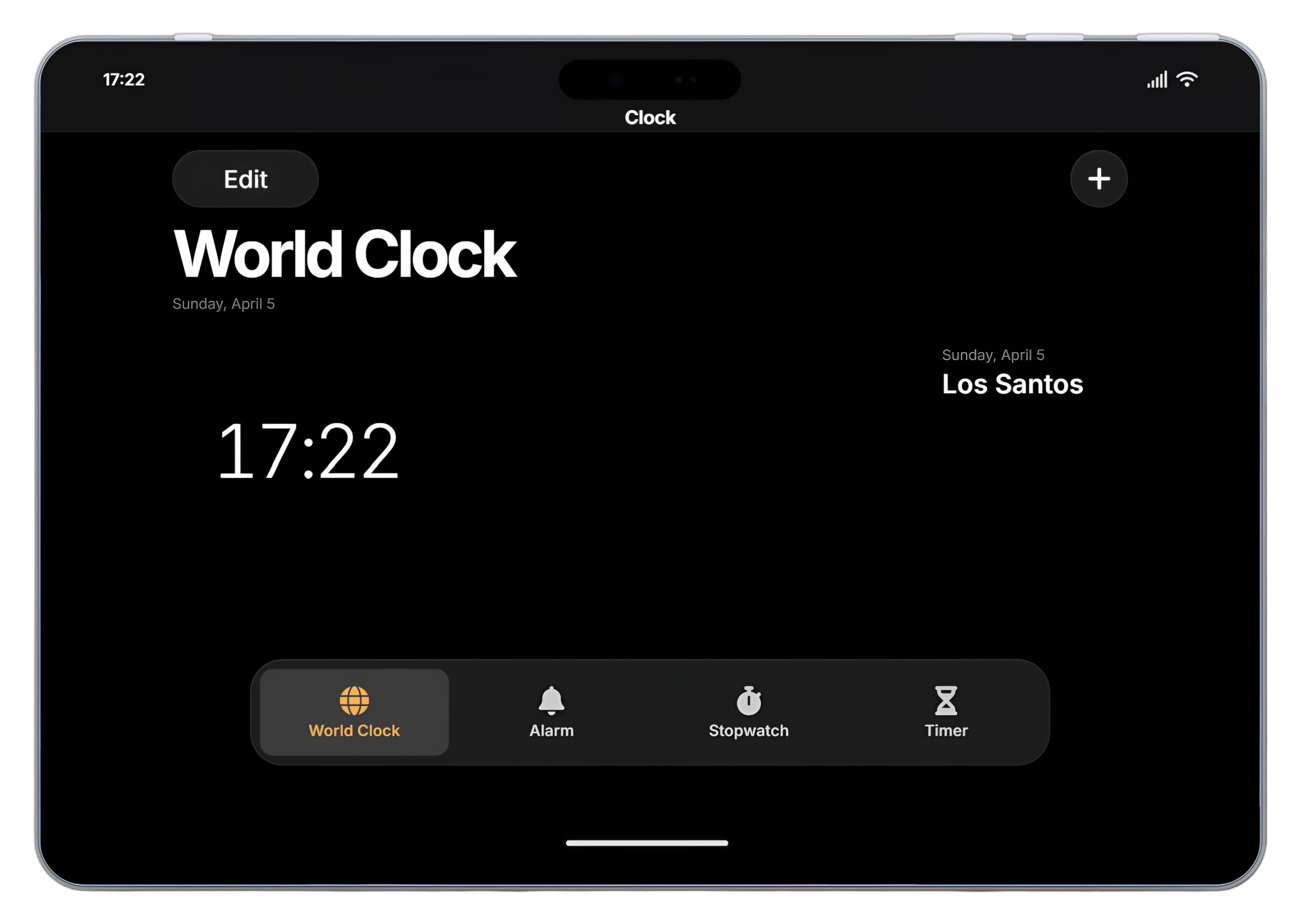 Clock app with World Clock on Agency Pad