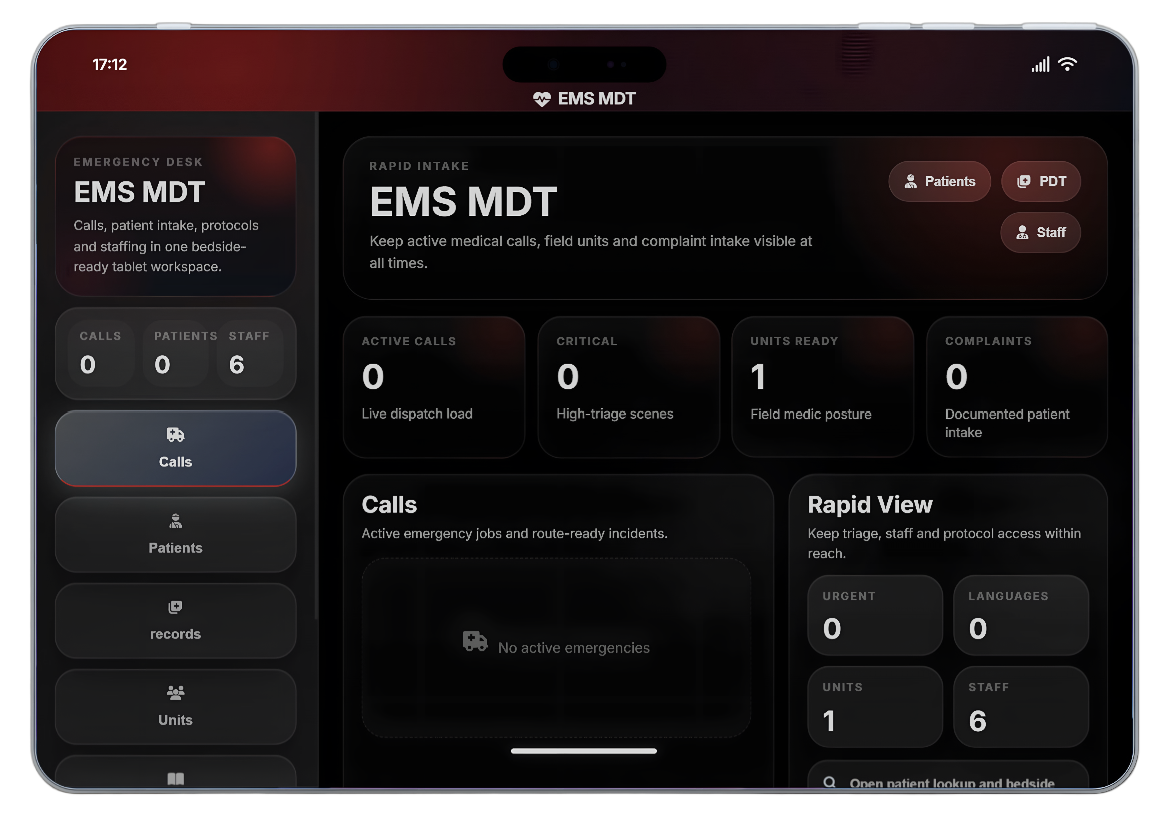 EMS MDT rapid intake on Agency Pad