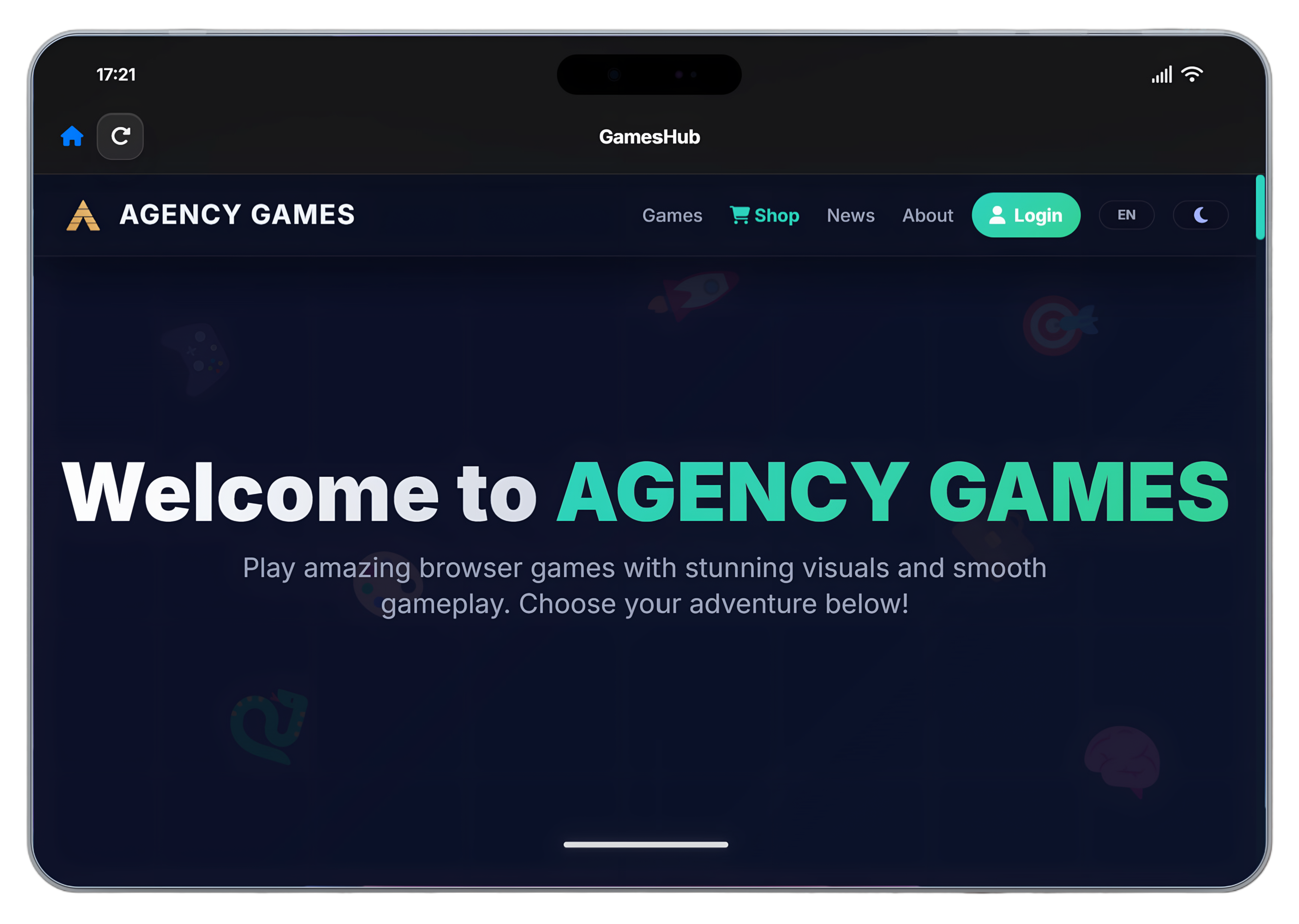 GamesHub arcade landing on Agency Pad