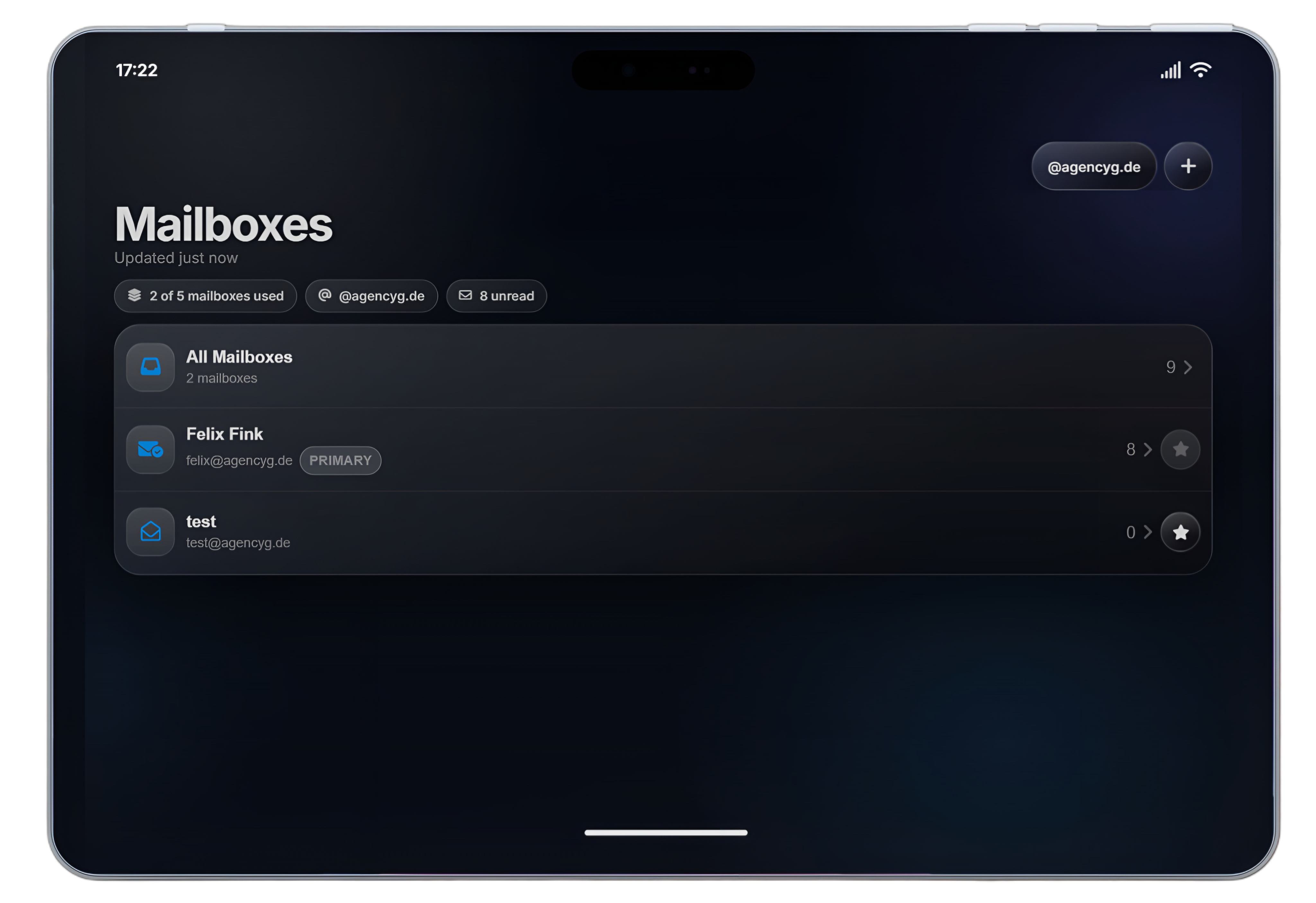 Mailboxes app on Agency Pad