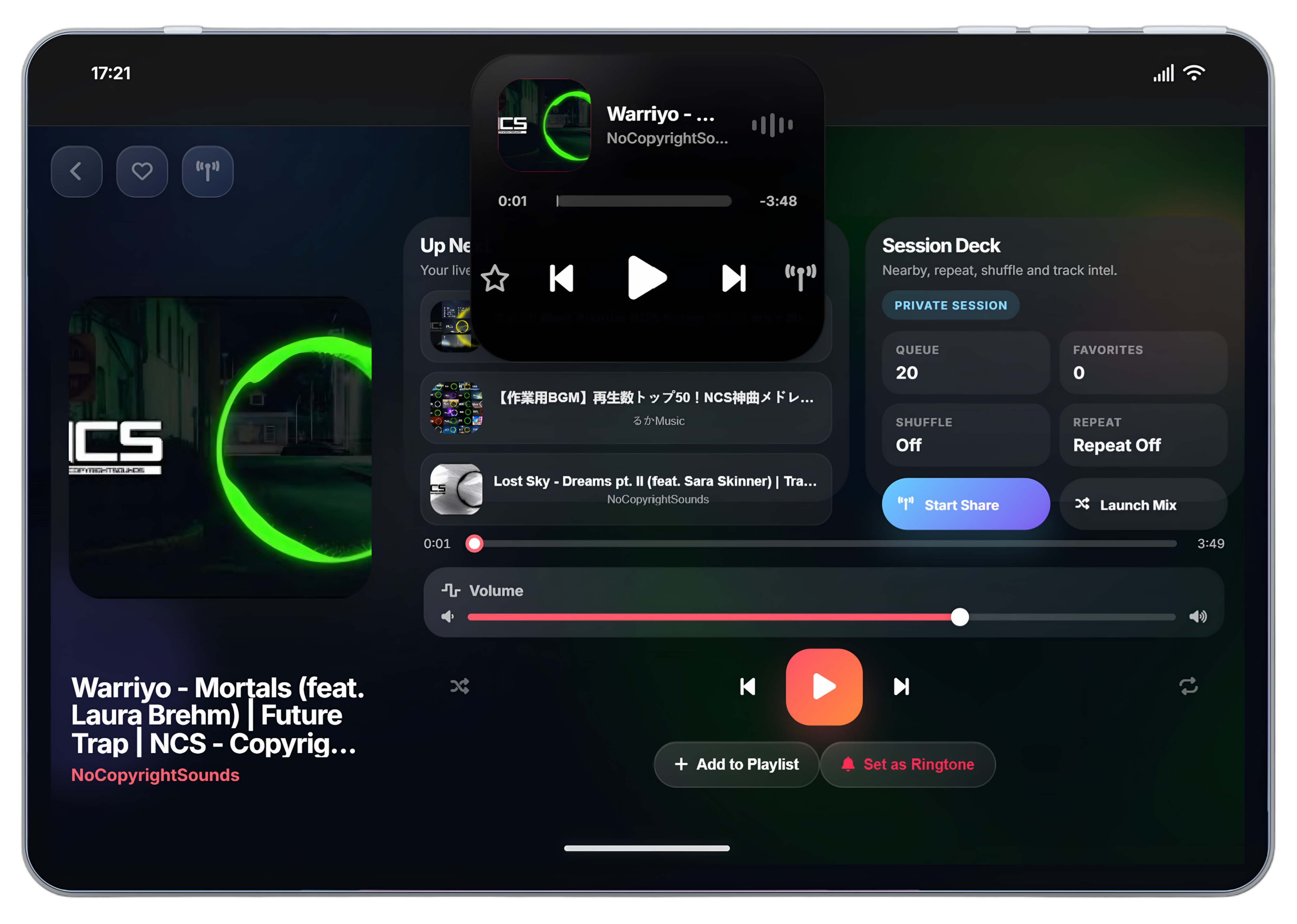 Music mini player in the Agency Pad dynamic island