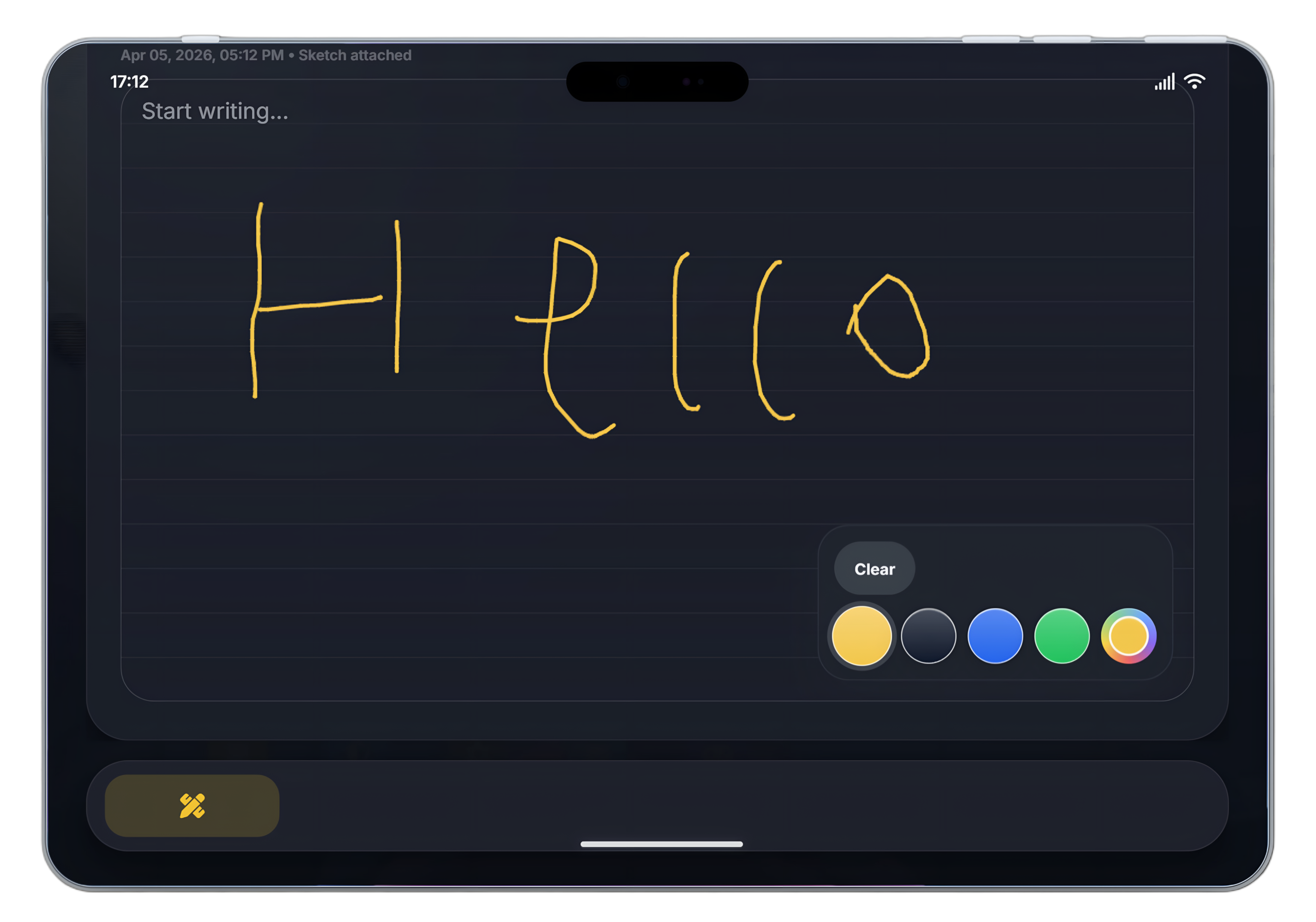 Notes app with ink handwriting on Agency Pad